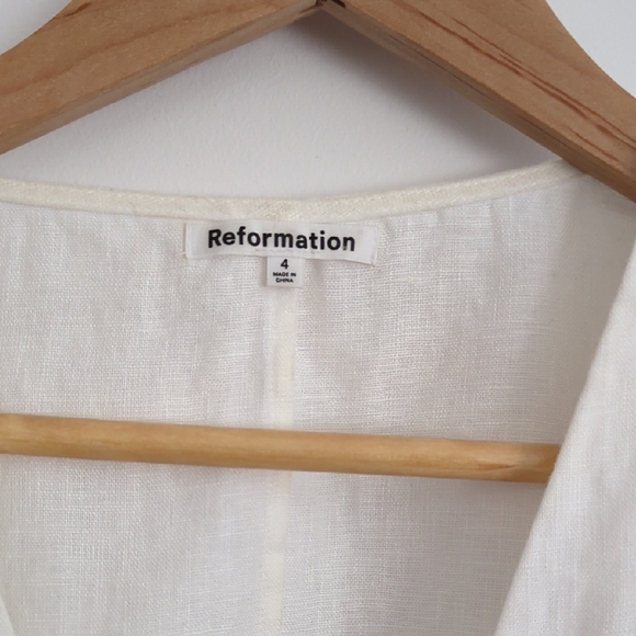 Reformation White Puff Sleeve Linen Blouse - Picture 2 of 4
